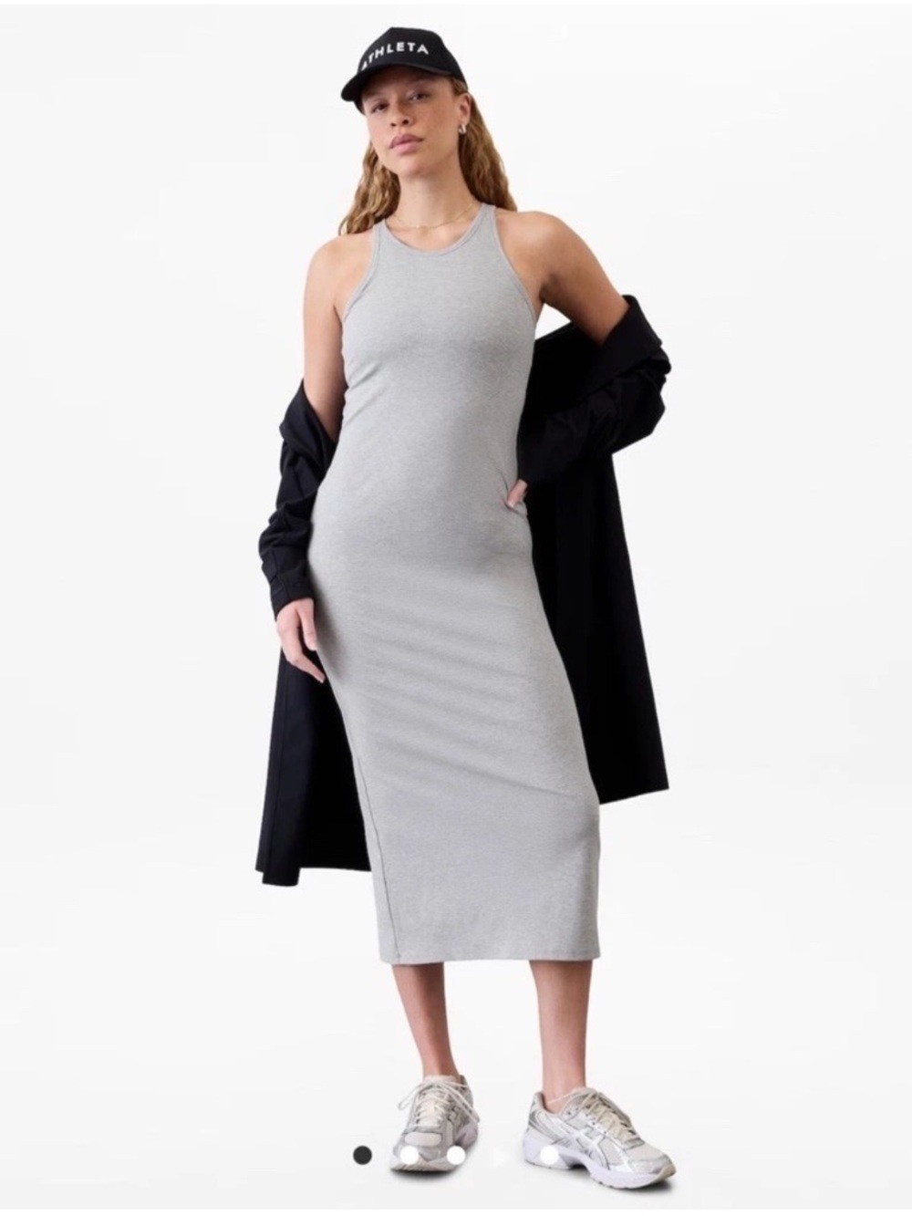 Athleta Signature Rib Maxi Dress in Gray Sleeveless Stretch #657062 Medium NEW